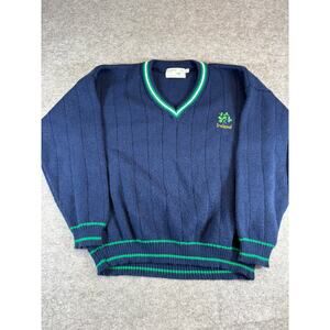 Vintage 90s Inisfree Knitwear Ireland V Neck Sweater Mens XL Navy Preppy Cozy